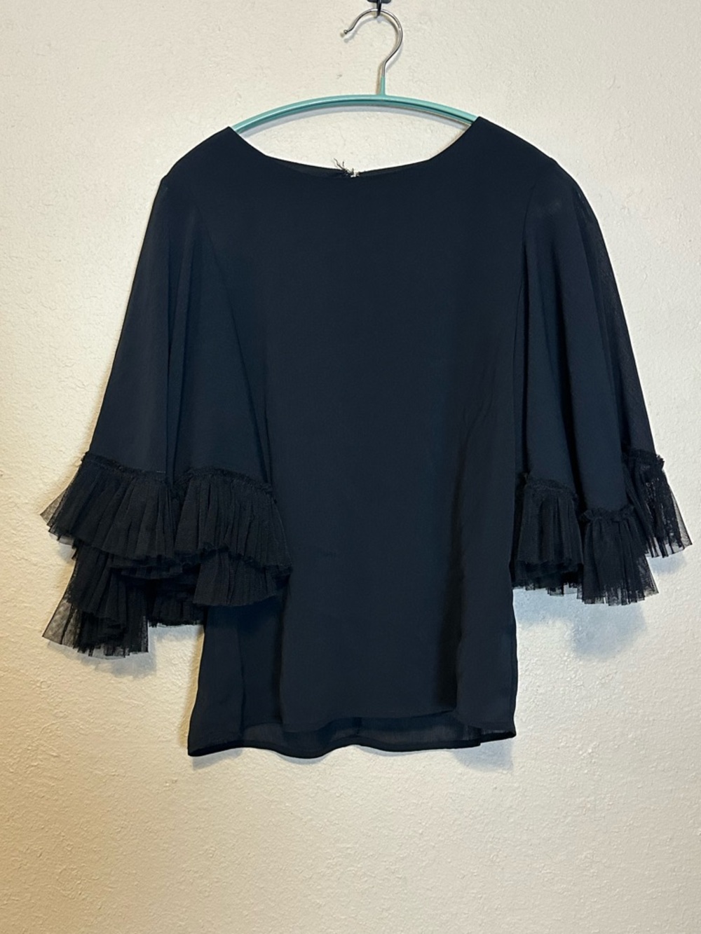 Rachel Parcell Lace Black Ruffle Tulle Sleeve Top Size XS